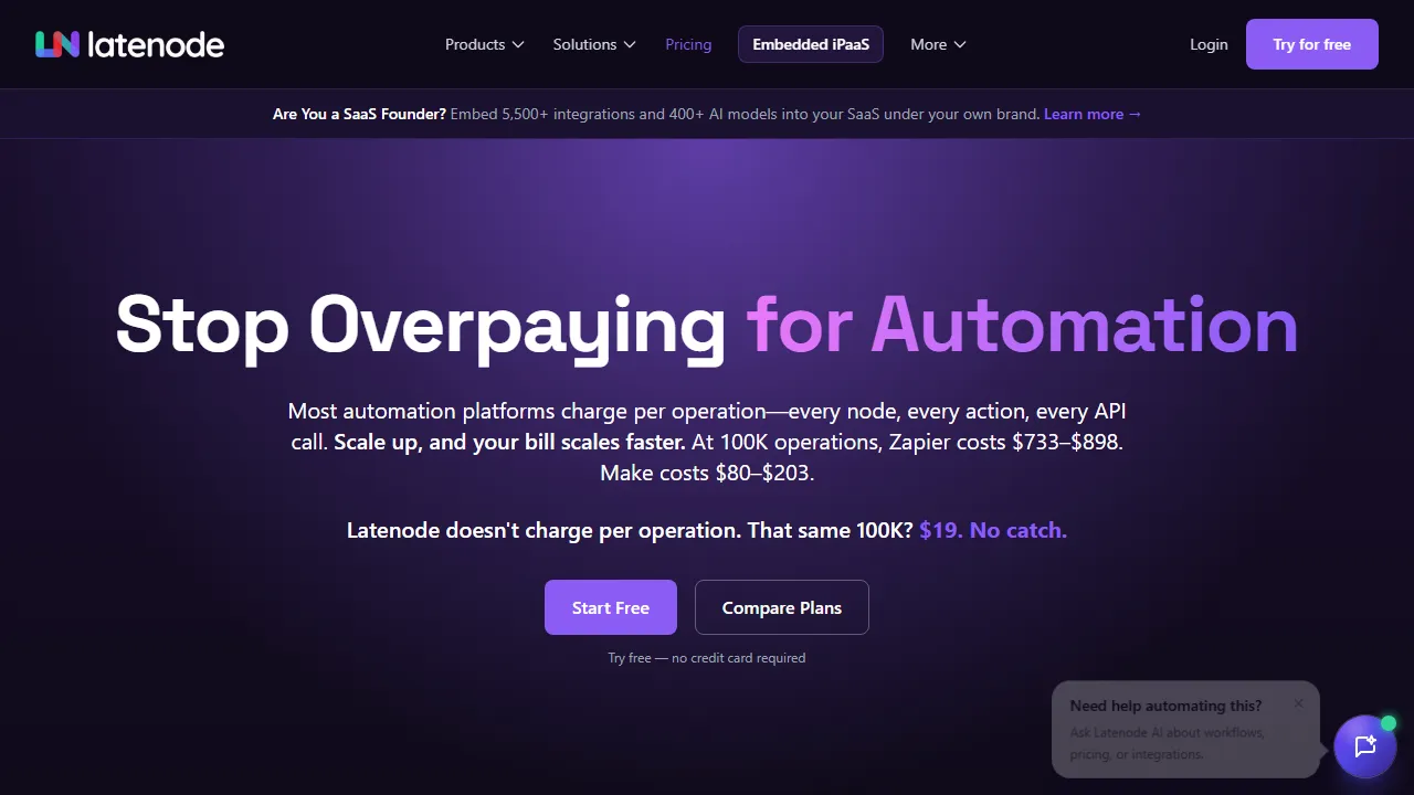 Latenode pricing page: plans and rates