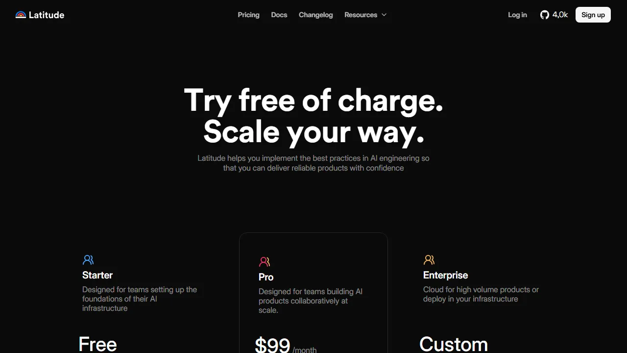 Latitude pricing page: plans and rates