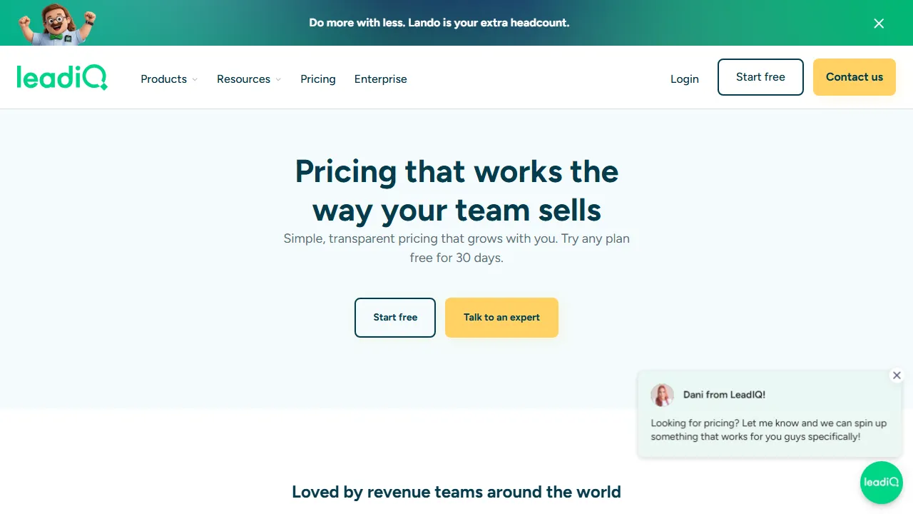 LeadIQ pricing page: plans and rates