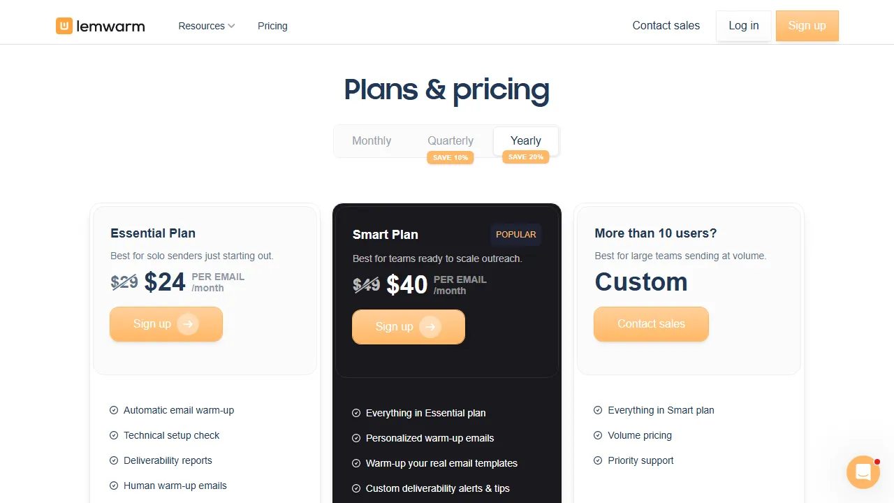 Lemwarm pricing page: plans and rates