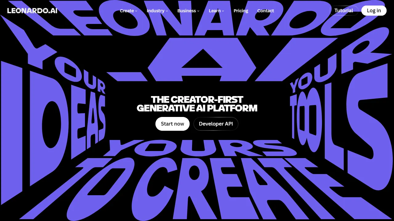 Leonardo homepage, image AI tool