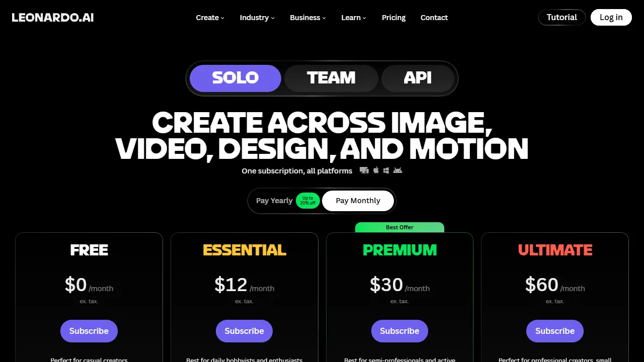 Leonardo pricing page: plans and rates