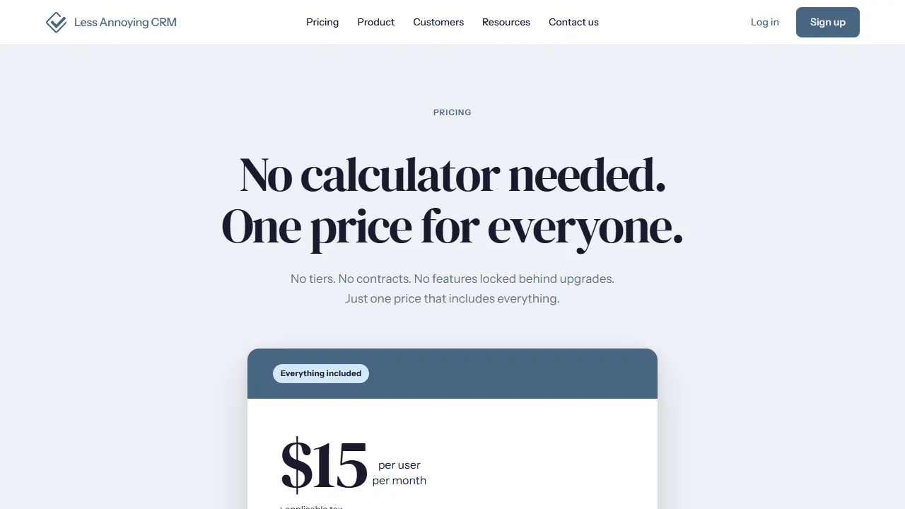 Less Annoying CRM pricing page: plans and rates