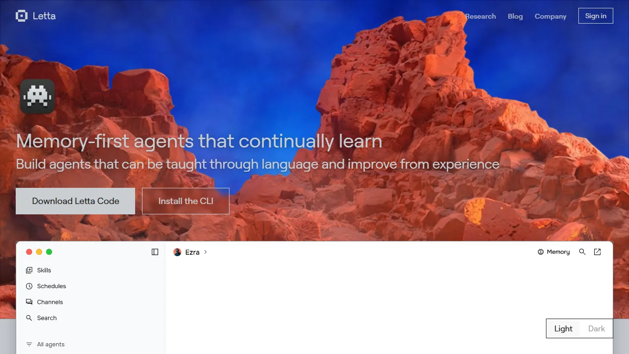 Letta homepage, ai agents AI tool