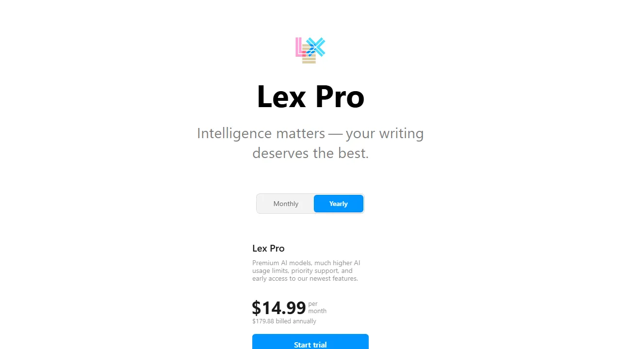 Lex pricing page: plans and rates