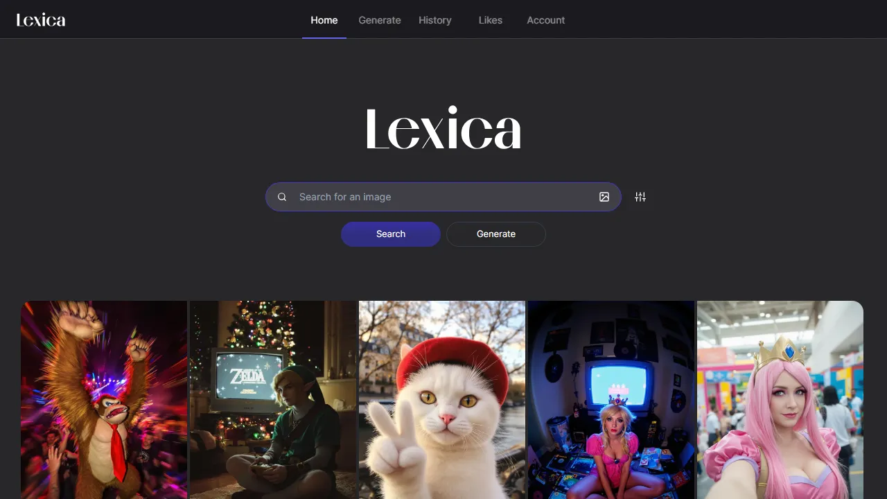 Lexica homepage, image AI tool