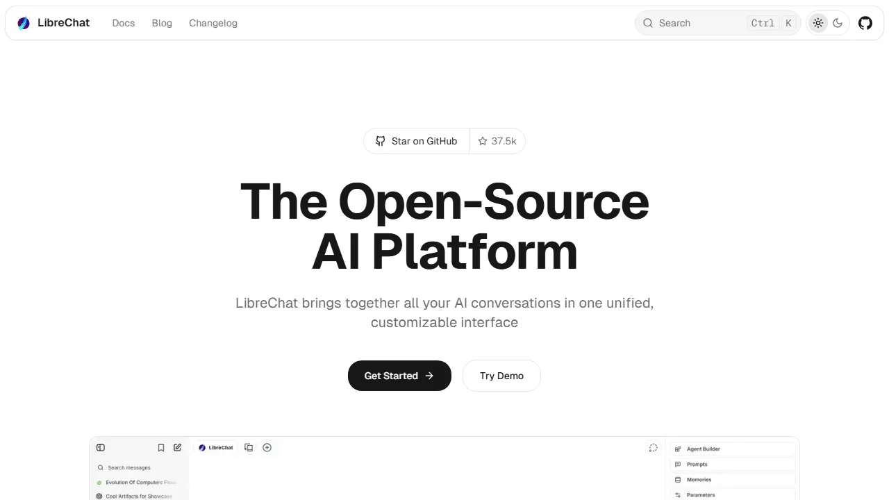 LibreChat homepage, chat & models AI tool