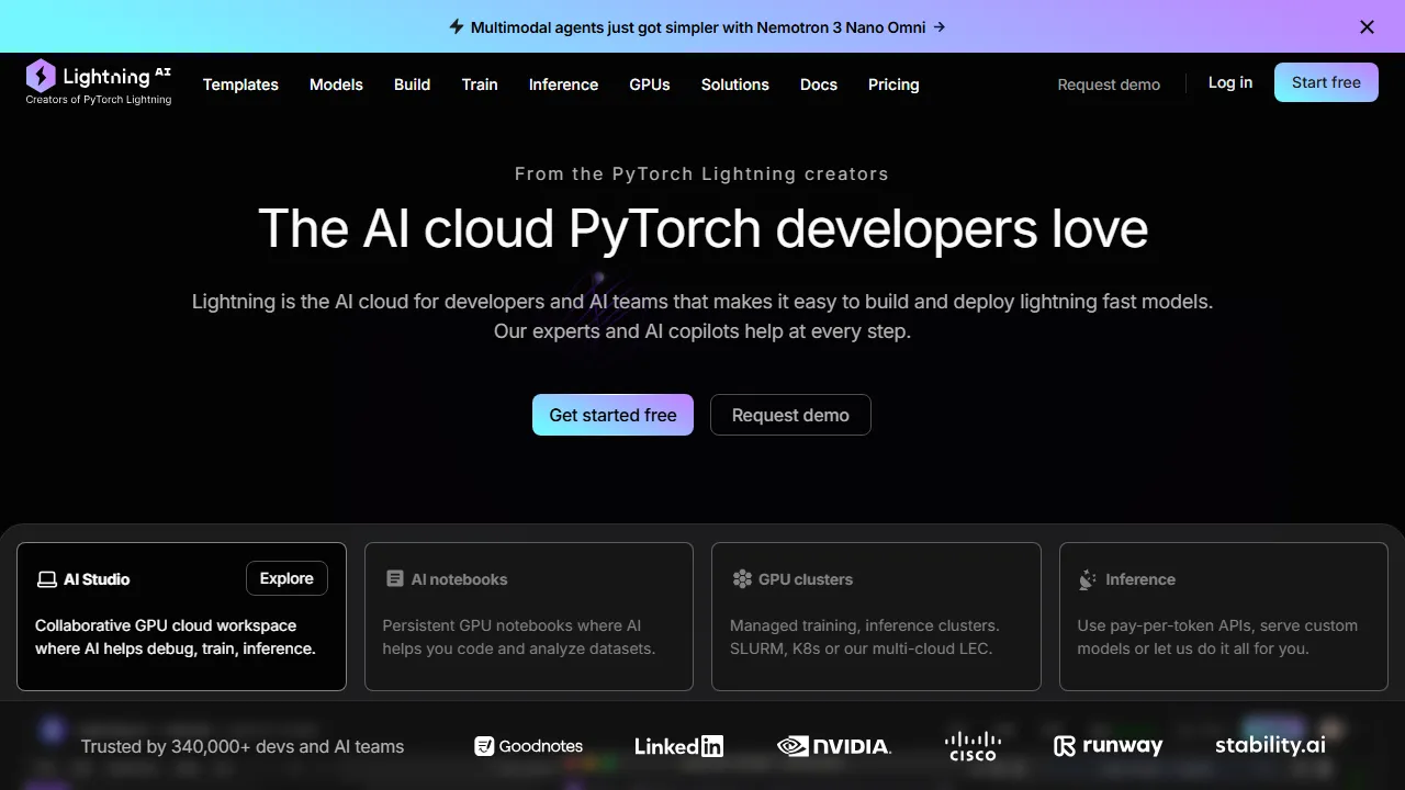Lightning AI homepage, code AI tool