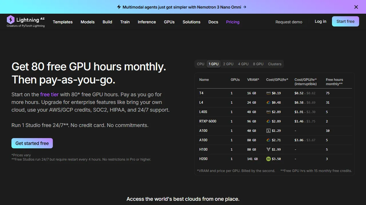 Lightning AI pricing page: plans and rates