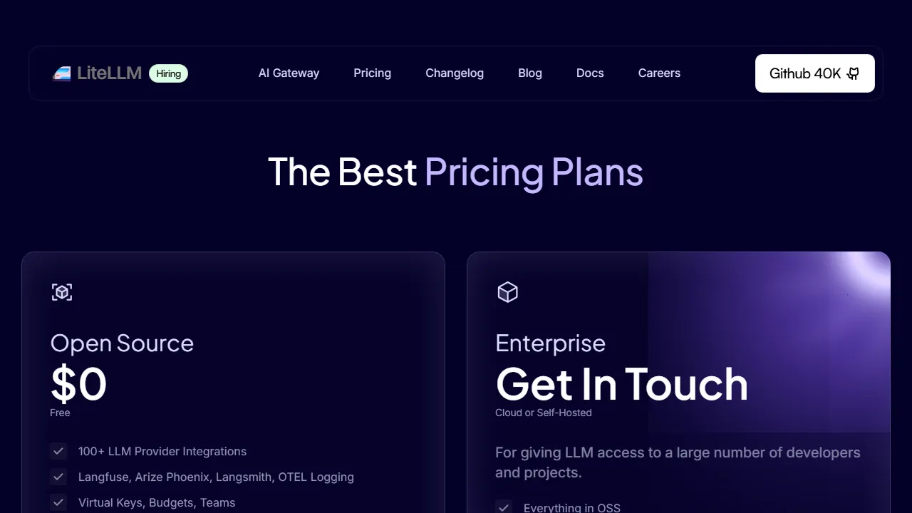 LiteLLM pricing page: plans and rates