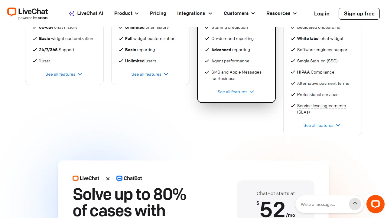 LiveChat AI pricing page: plans and rates
