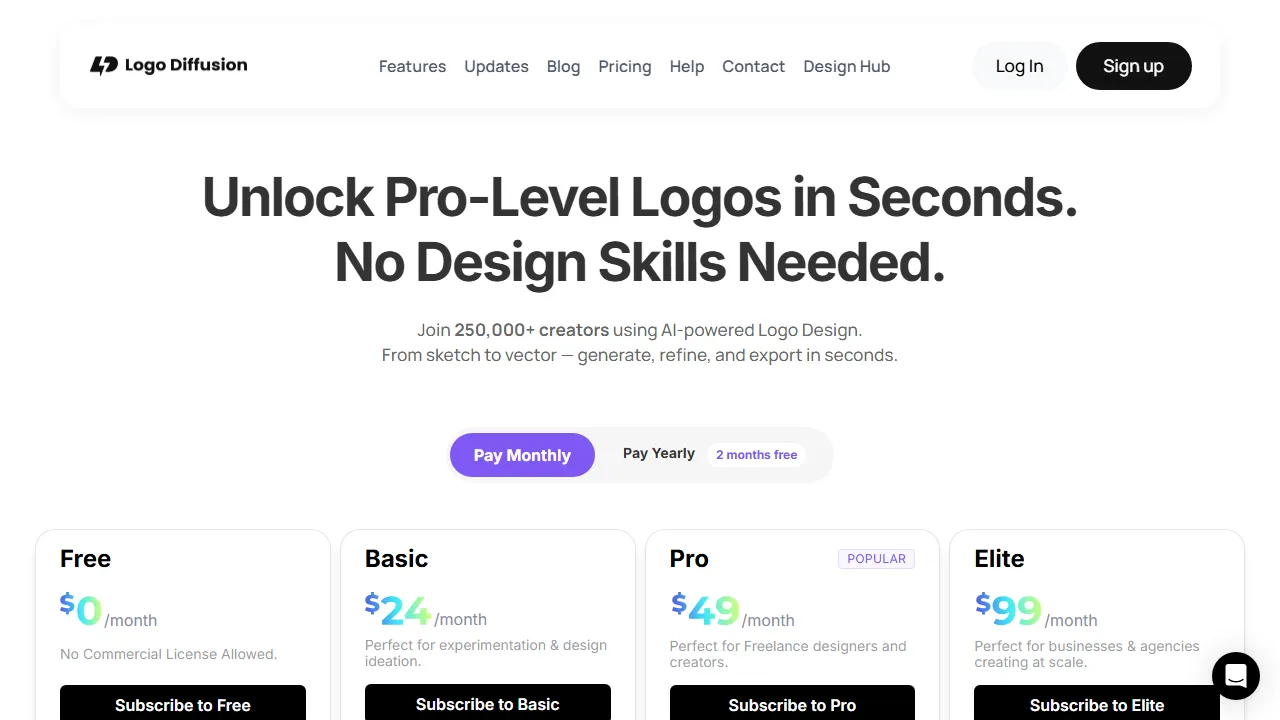 Logo Diffusion pricing page: plans and rates
