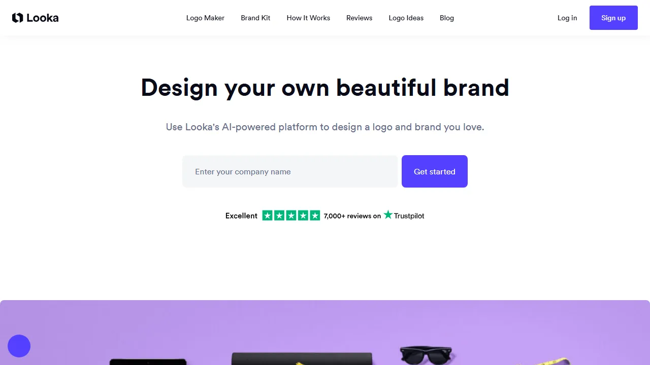 Looka homepage, image AI tool