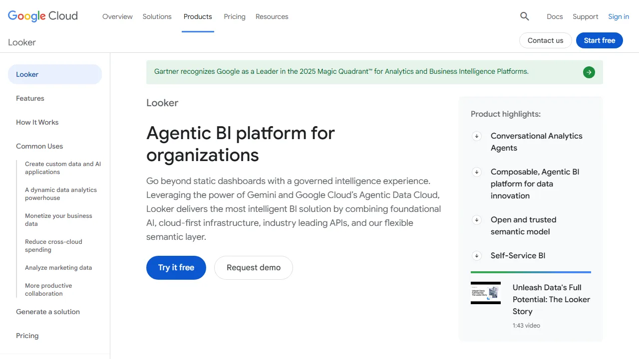 Looker AI homepage, data & analysis AI tool