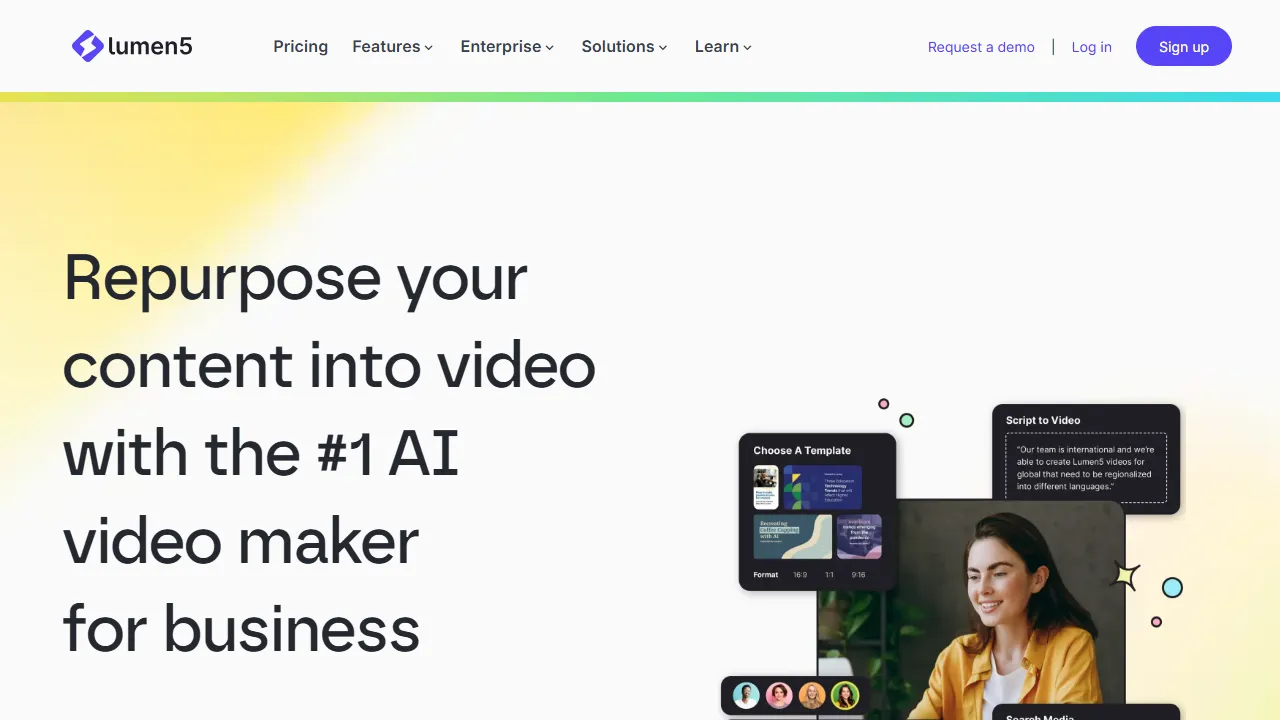 Lumen5 homepage, video AI tool