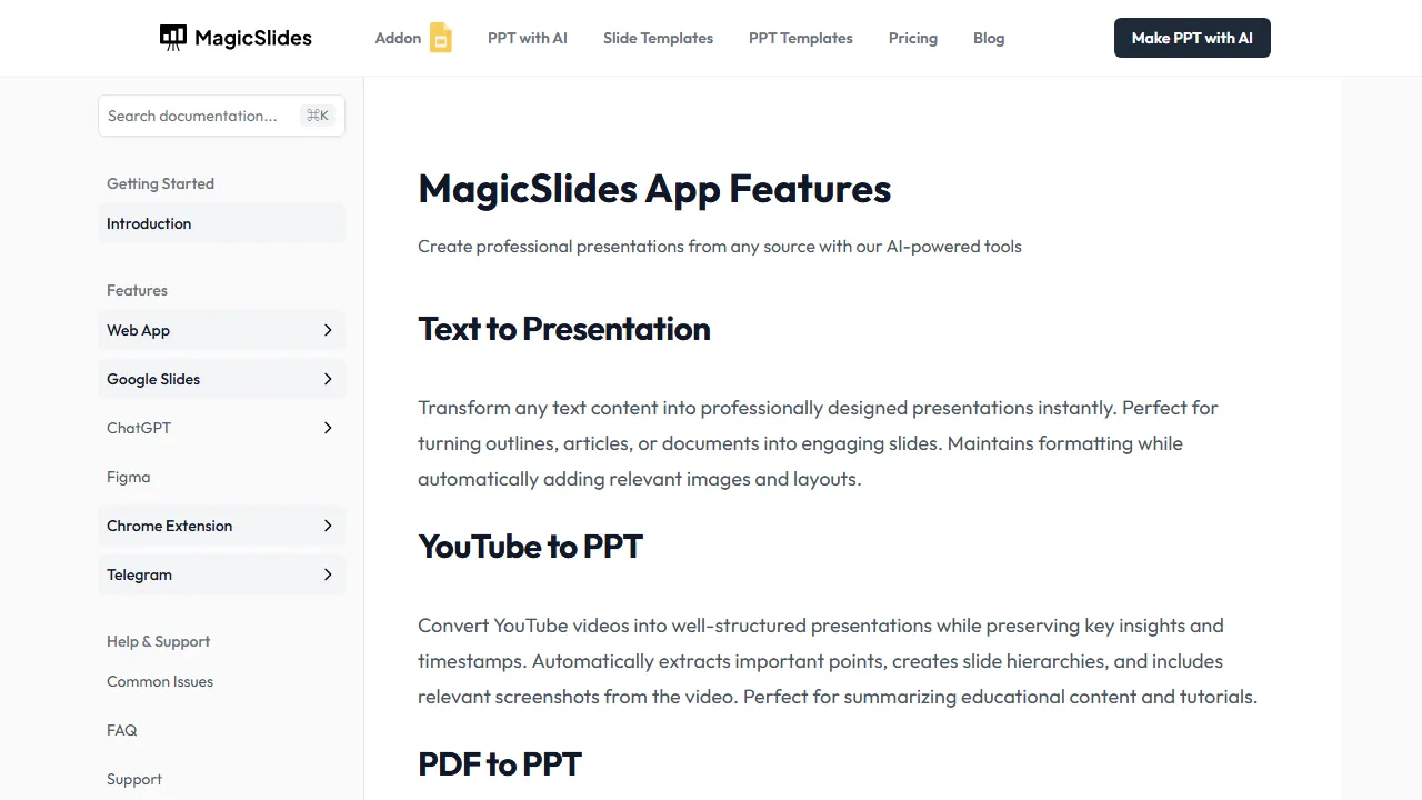 Magicslides features, presentation AI tool