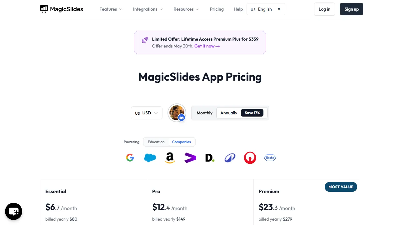 Magicslides pricing page: plans and rates