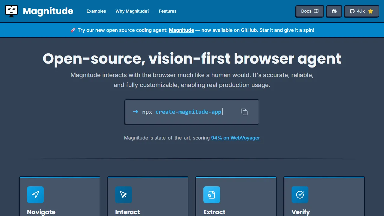 Magnitude homepage, ai agents AI tool