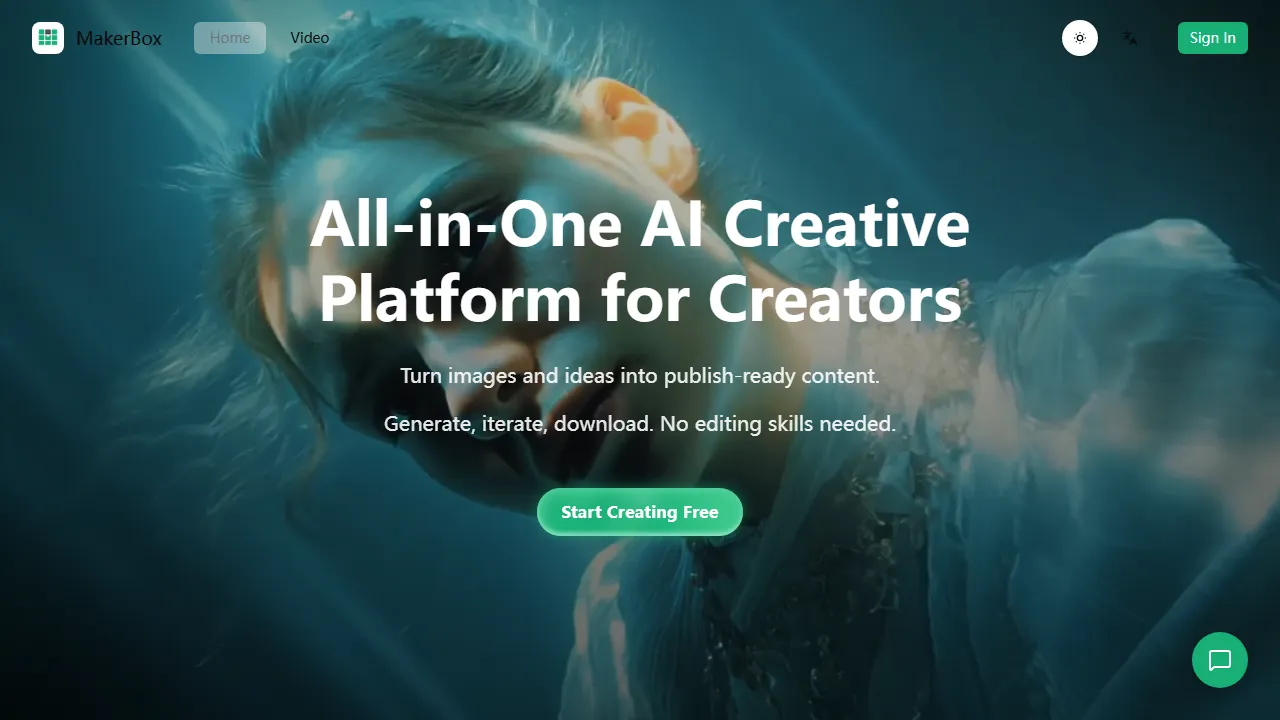MakerBox AI homepage, no-code AI tool