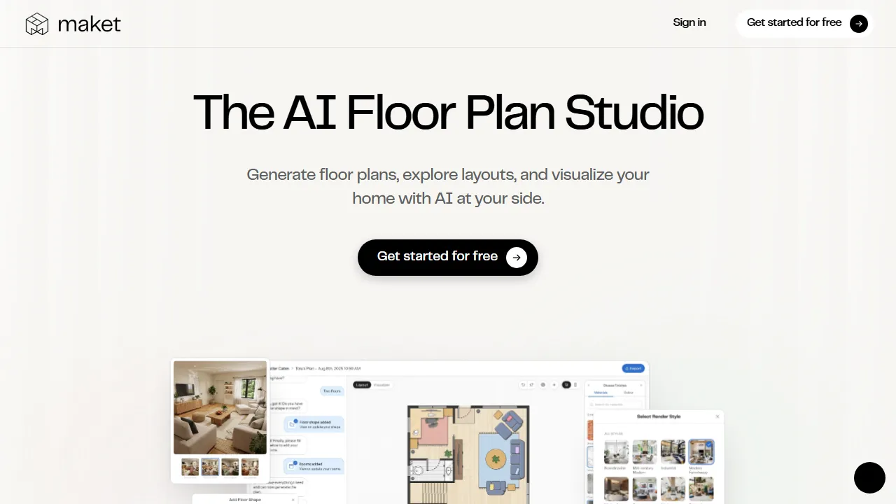 Maket homepage, image AI tool