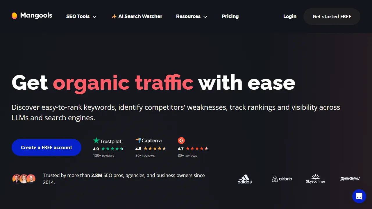 Mangools homepage, marketing & seo AI tool