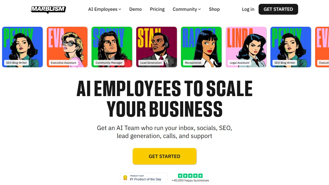 Marblism homepage, code AI tool