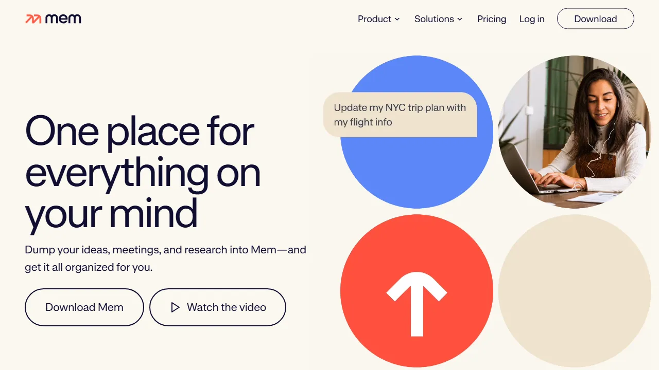 Mem homepage, productivity AI tool