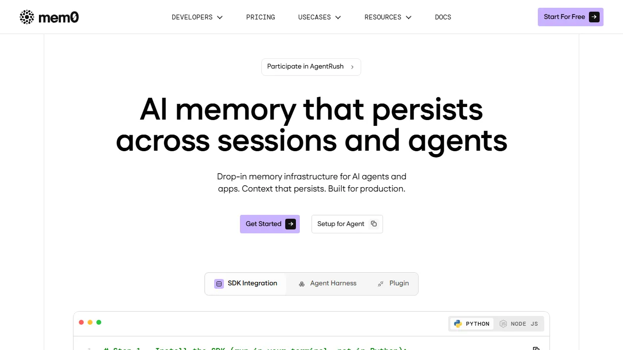 Mem0 MCP homepage, mcp & connectors AI tool