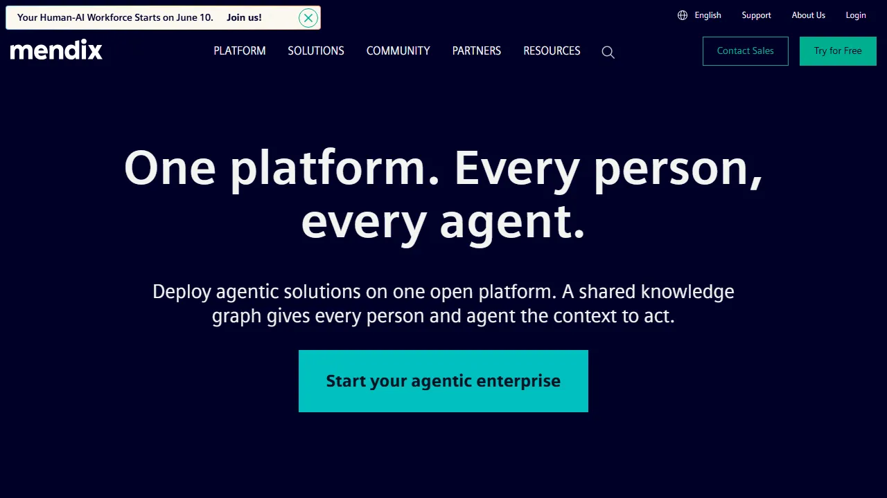 Mendix homepage, no-code AI tool