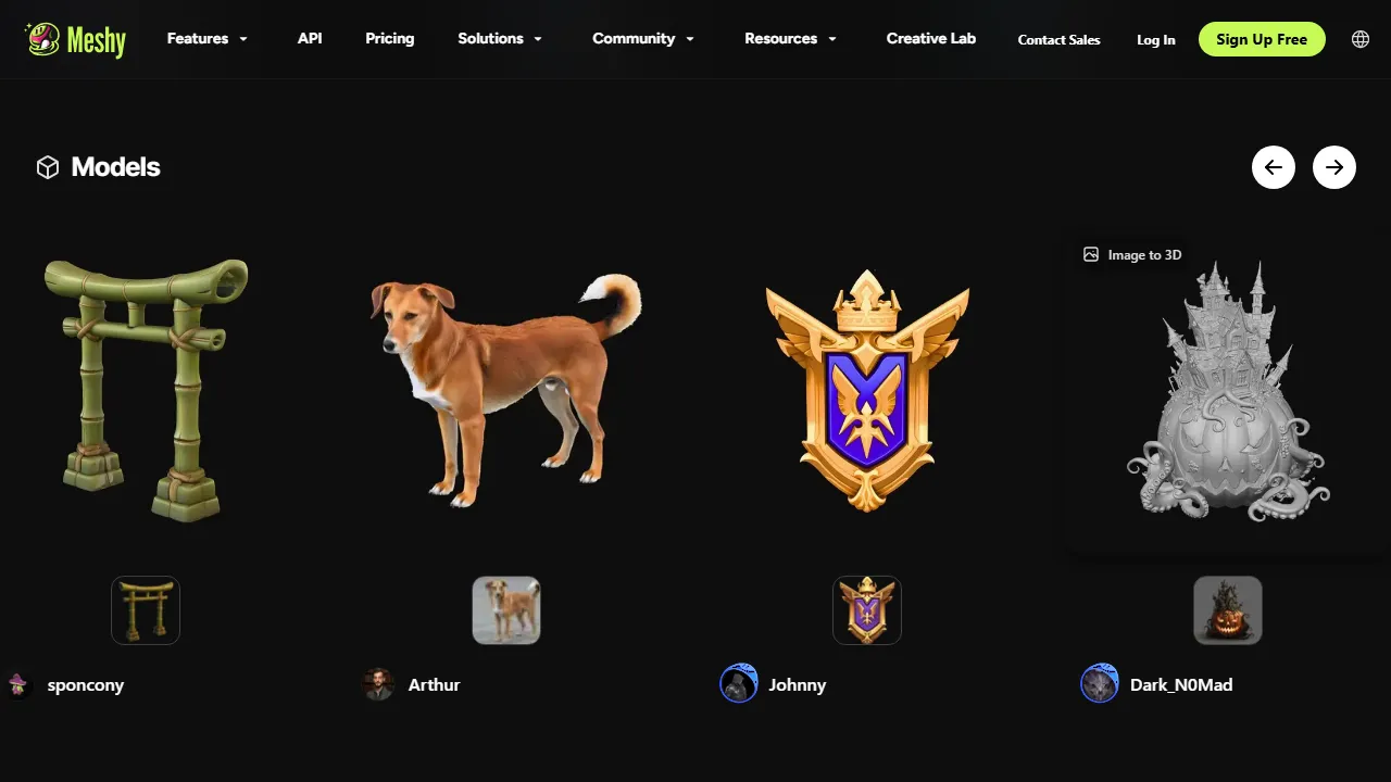 Meshy homepage, 3d & modeling AI tool