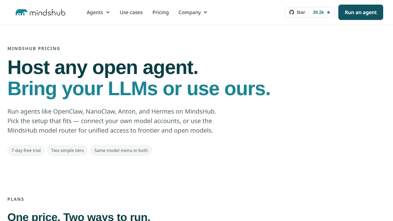 MindsDB MCP pricing page: plans and rates