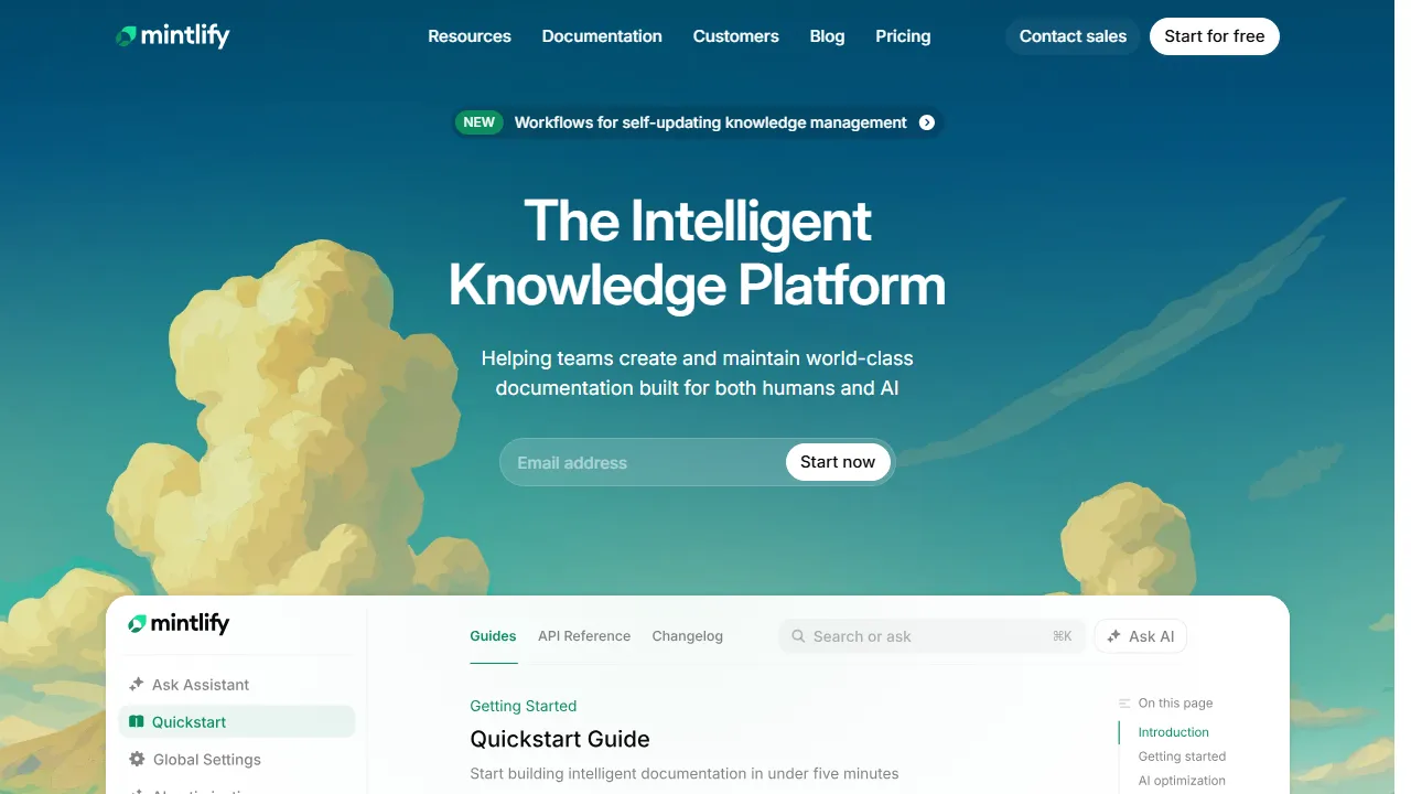 Mintlify homepage, code AI tool