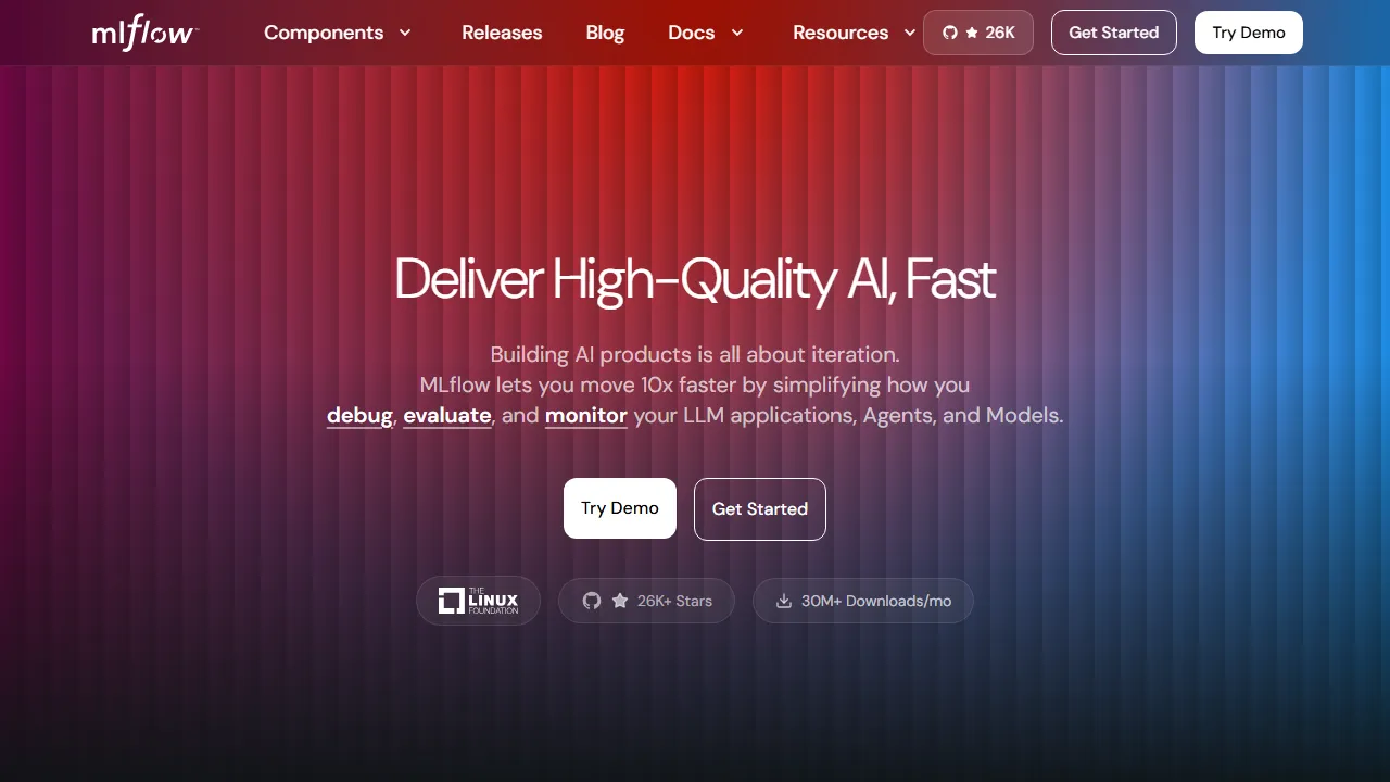 MLflow homepage, data & analysis AI tool
