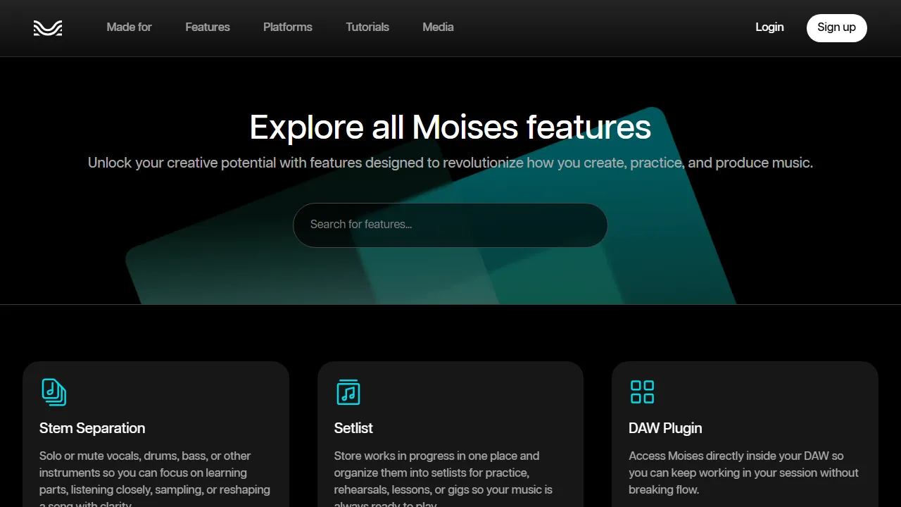 Moises features, music AI tool