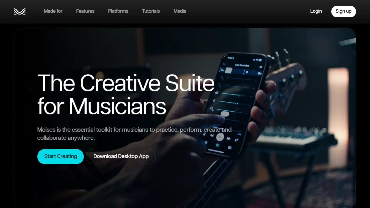 Moises homepage, music AI tool