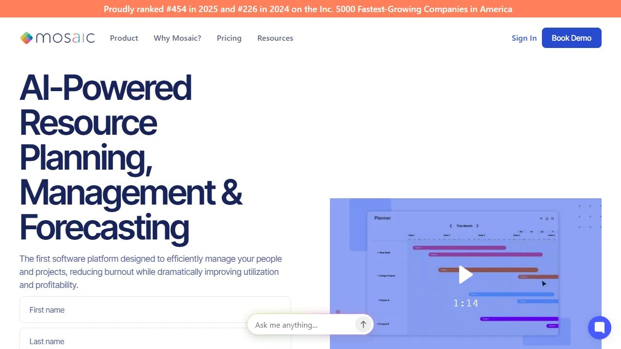 Mosaic homepage, productivity AI tool