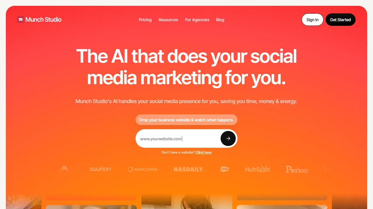 Munch homepage, video AI tool