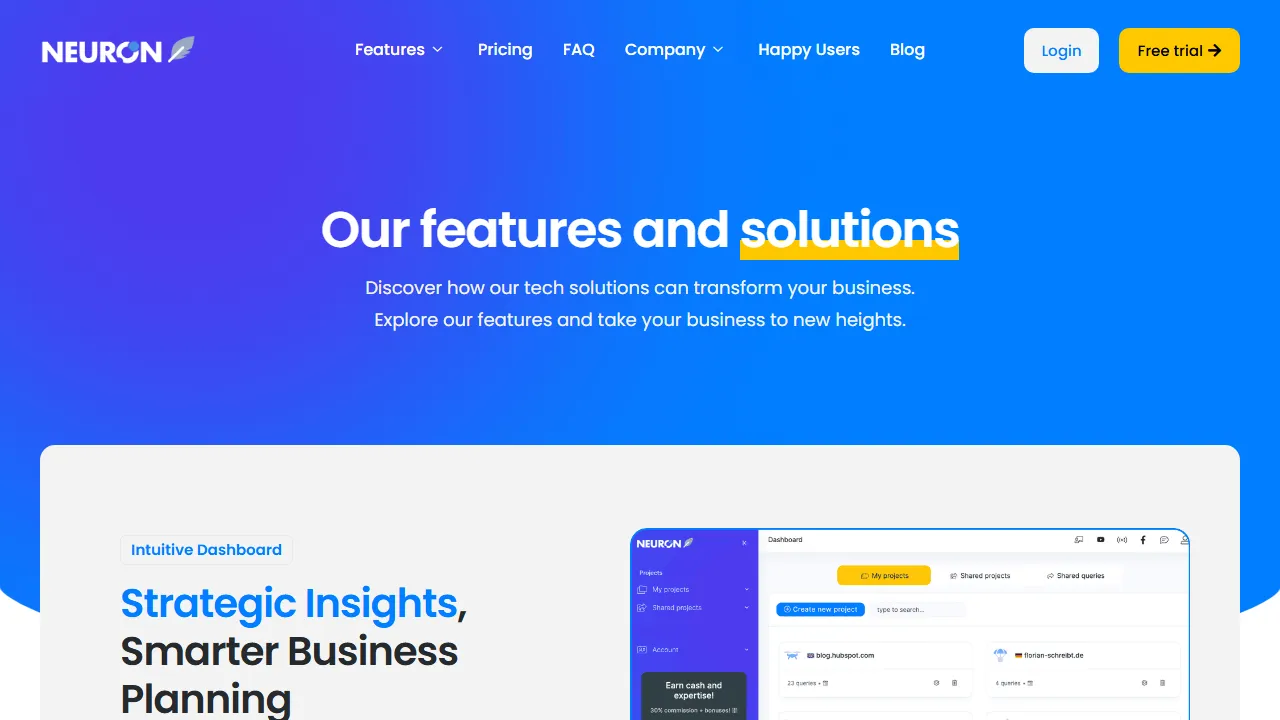 NeuronWriter features, writing AI tool