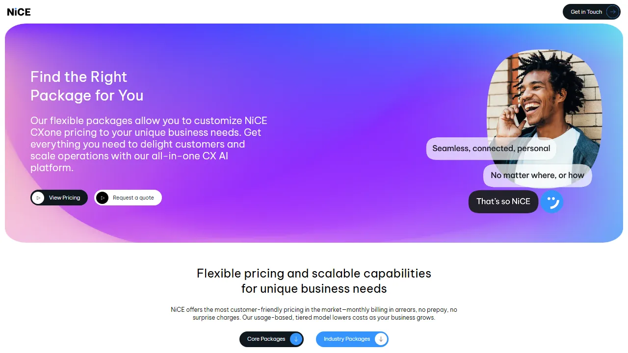 NICE CXone pricing page: plans and rates