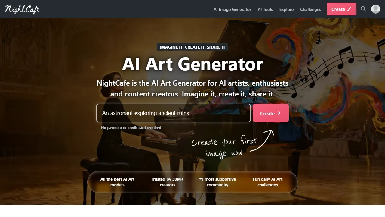 NightCafe homepage, image AI tool