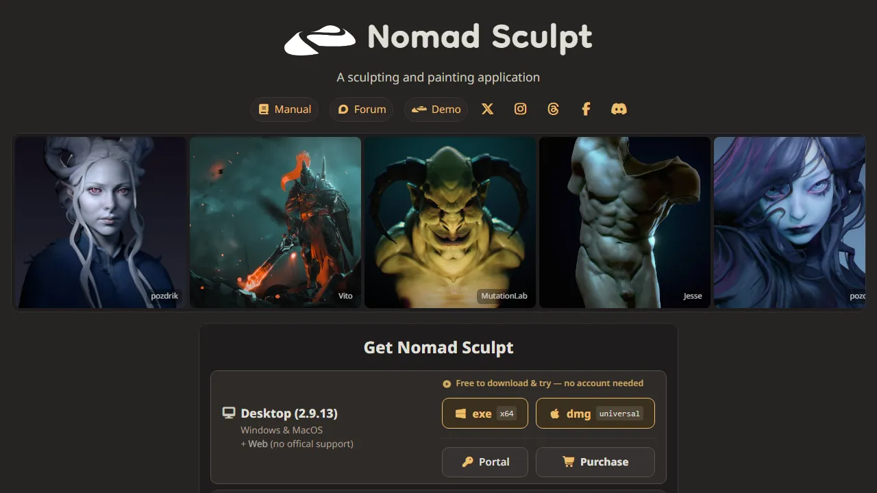 Nomad Sculpt AI homepage, 3d & modeling AI tool
