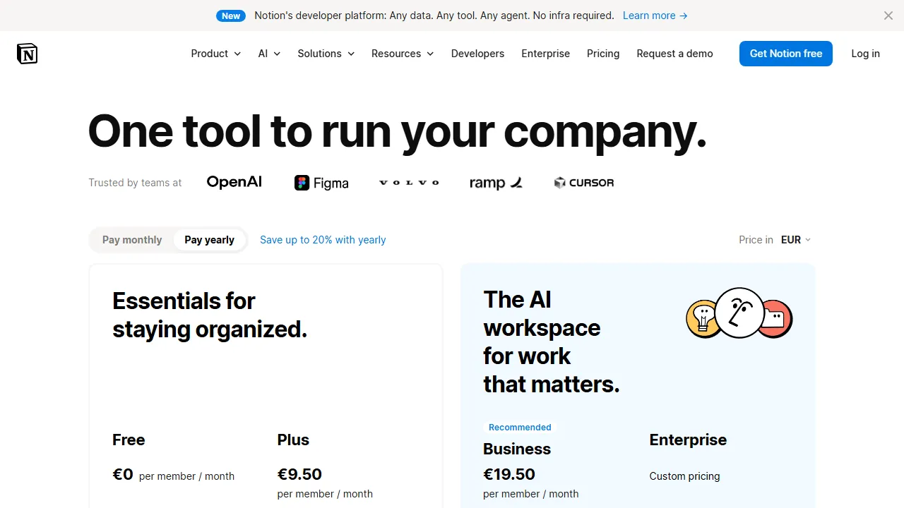 Notion AI pricing page: plans and rates