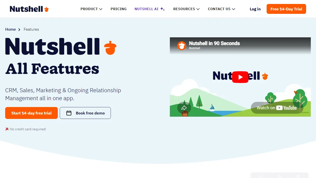 Nutshell features, customer support & sales AI tool