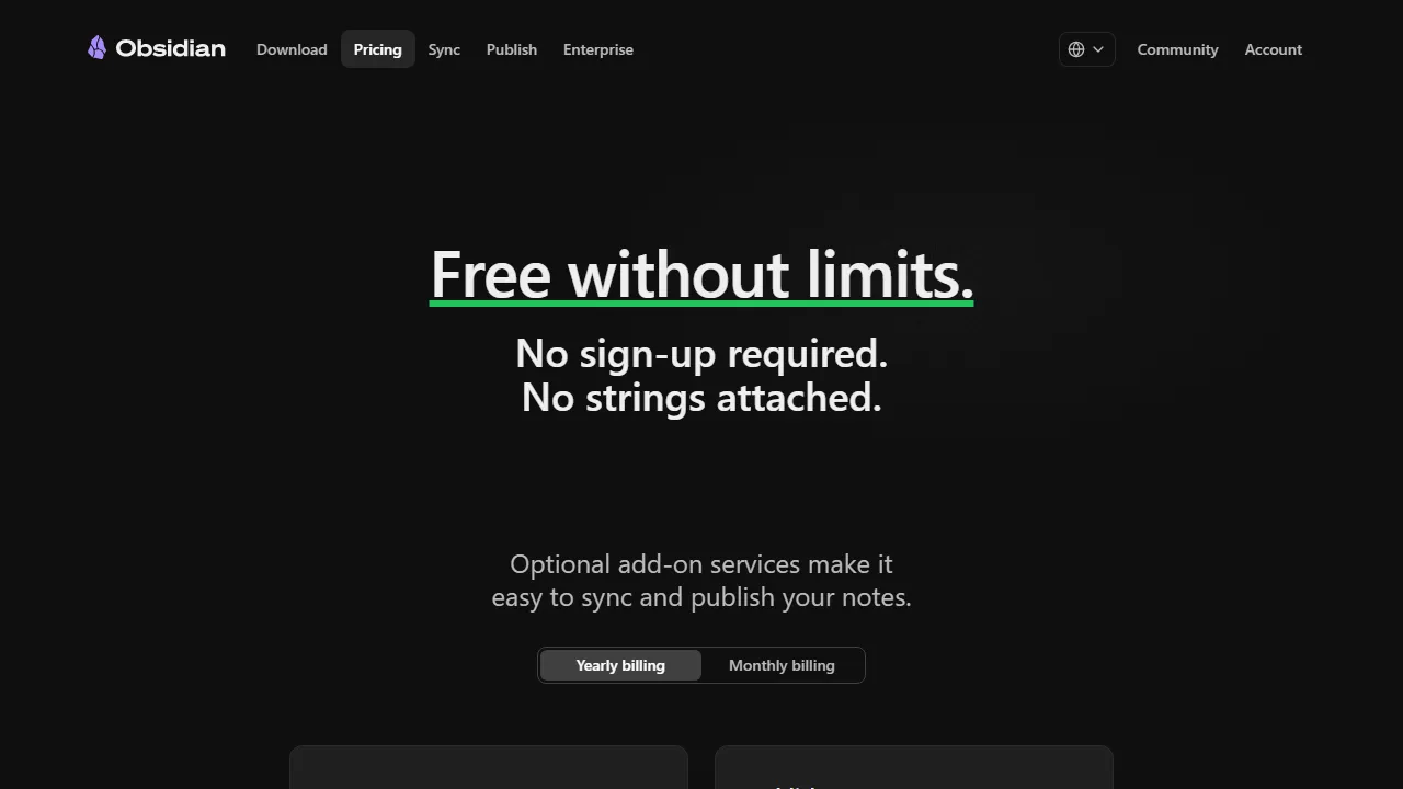 Obsidian AI pricing page: plans and rates