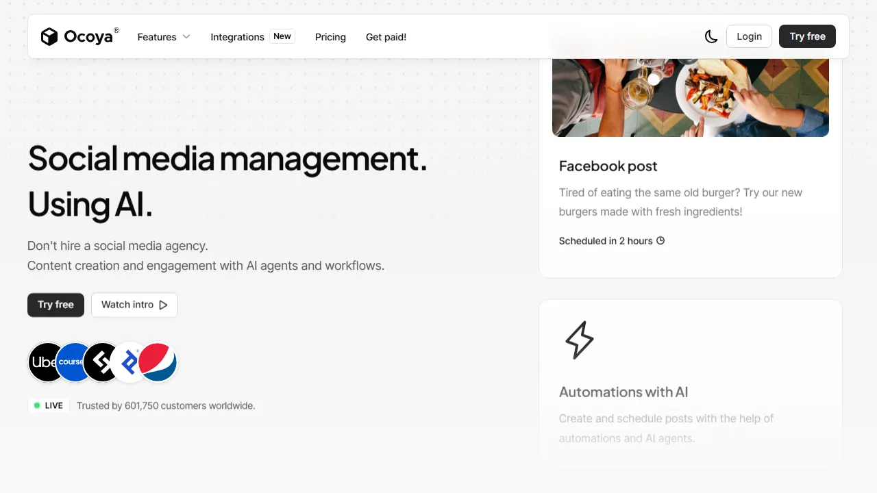 Ocoya homepage, marketing & seo AI tool