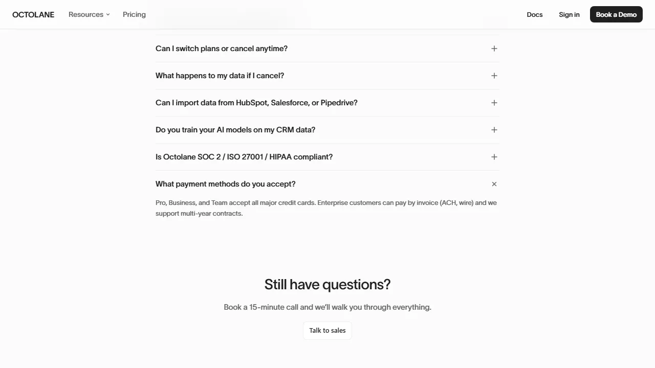 Octolane pricing page: plans and rates