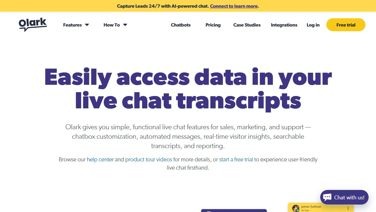Olark features, customer support & sales AI tool