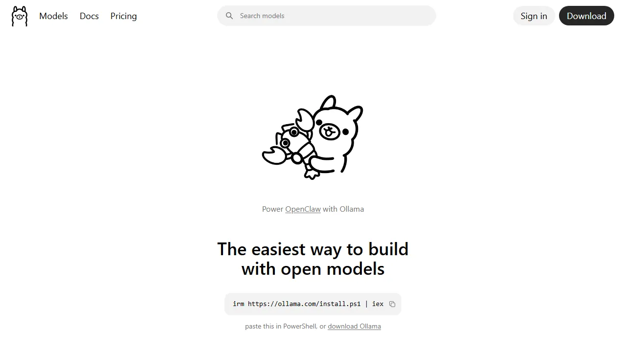 Ollama homepage, chat & models AI tool