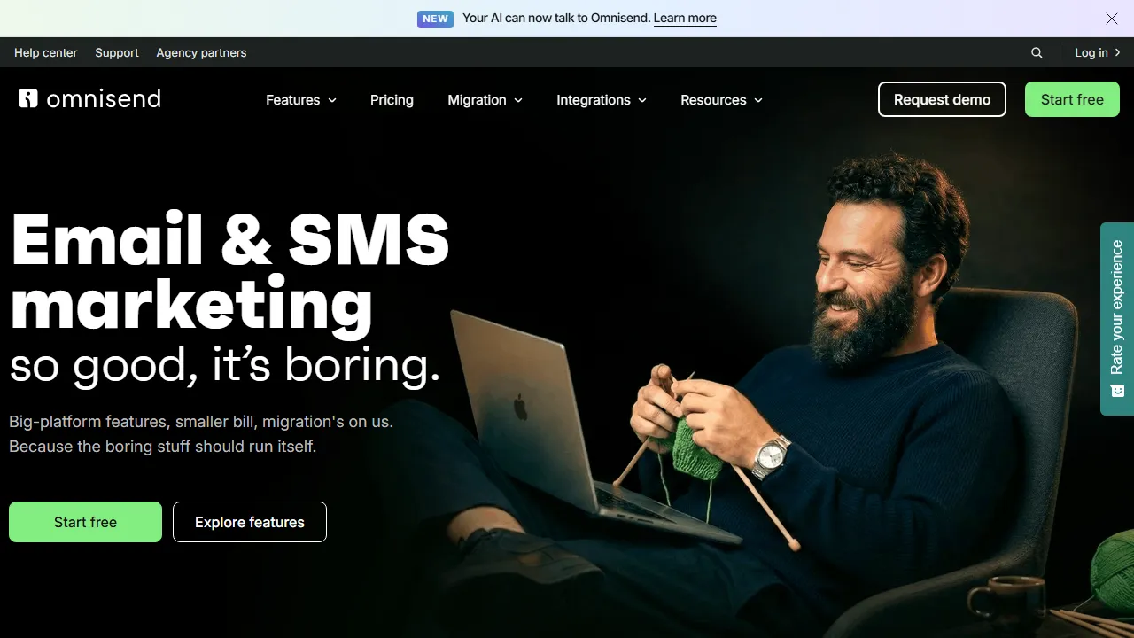 Omnisend AI homepage, marketing & seo AI tool