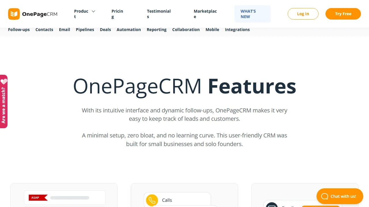 OnePageCRM features, customer support & sales AI tool